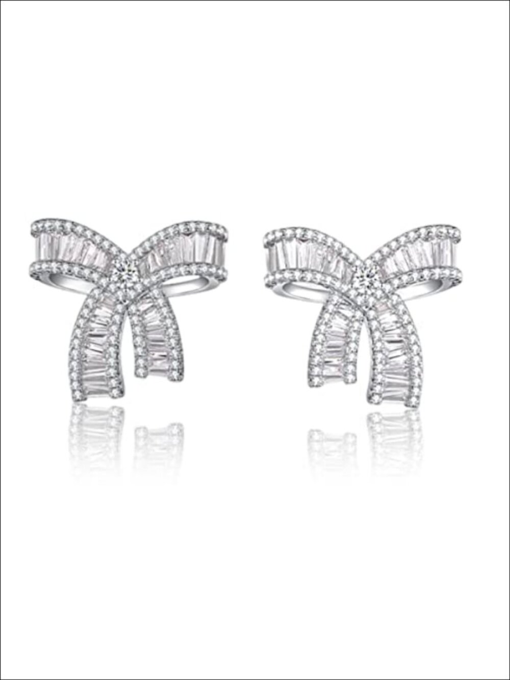 Rhinestone Bow Stud Earrings Women Cubic Zirconia Hypoallergenic Pierced